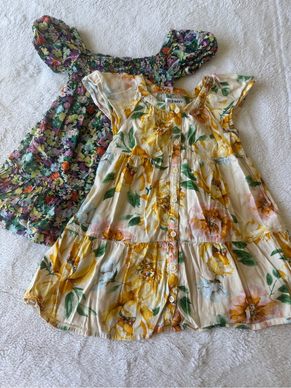 Old Navy and Baby GAP Yellow and Green Floral Tiered Button Dress